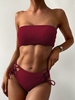 ZAFUL Ensemble de Bikini Côtelé Sans Bretelle à Lacets S Rouge vineux