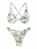 ZAFUL Ensemble de Bikini Echancré à Imprimé Toile De Jouy à Armature Unique Taille unique Vert
