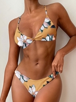 ZAFUL Ensemble de Bikini Feuille Imprimée à Jambe Haute M Brun doré