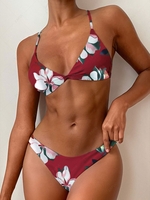 ZAFUL Ensemble de Bikini Feuille Imprimée à Jambe Haute S Rouge vineux