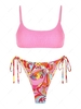 ZAFUL Ensemble de Bikini Fleuri Plissé Style Débardeur S Rose clair