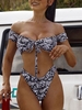 ZAFUL Ensemble de Bikini Léopard Epaule Dénudée à Coupe Haute M Orange d