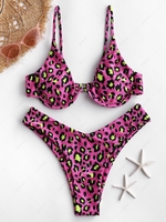 ZAFUL Ensemble de Bikini Léopard Peau de Serpent à Armature S Rouge rose