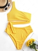 ZAFUL Ensemble de Bikini Noué en Couleur Unie à Une Epaule M Jaune clair