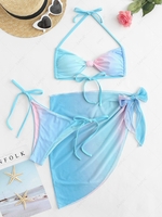 ZAFUL Ensemble de Bikini Ombré Noué avec Jupe en Maille S Bleu clair