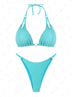 ZAFUL Ensemble de Bikini Soutien-gorge Décoré de Bague en O à Pois Taille unique Bleu clair
