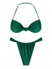 ZAFUL Ensemble de Bikini Tanga Brillant avec Noeud Papillon S Vert profond