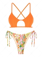ZAFUL Ensemble de Bikini Tanga Croisé Texturé Nid D