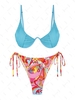 ZAFUL Ensemble de Bikini Tanga Texturé Fleuri à Armature Taille unique Bleu clair