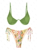 ZAFUL Ensemble de Bikini Tanga Texturé Fleuri à Armature Taille unique Vert