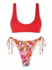ZAFUL Ensemble de Bikini Tanga Texturé Mélangé at Assorti à Imprimé Fleuri Taille unique Rouge
