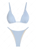 ZAFUL Ensemble de Bikini Tanga Texturé Triangle à Cordon S Bleu clair