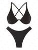 ZAFUL Ensemble de Bikini Texturé Croisé Contrasté Cheeky S Noir