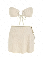ZAFUL Ensemble de Bikini Texturé Noué à Côté Multiusage avec Paréo de Plage Taille unique