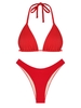 ZAFUL Ensemble de Bikini Texturé Triangle à Col Halter S Rouge