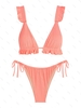 ZAFUL Ensemble de Bikini Triangle Côtelé Noué à Côté à Volants Taille unique Orange