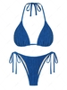 ZAFUL Ensemble de Bikini Triangle Plissé Noué à Côté Noué à Col Halter à Cordon S Bleu profond