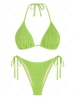 ZAFUL Ensemble de Bikini Triangle Plissé Noué à Côté Noué à Col Halter à Cordon S Vert