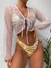 ZAFUL Ensemble de Bikini Zèbre Rayé en Maille à Pois Trois Pièces M Deep yellow