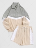 ZAFUL Ensemble de Blouson Coupe-vent Lettre New York Brodée en Blocs de Couleurs et de Short L Café lumière