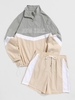 ZAFUL Ensemble de Blouson Coupe-vent Lettre New York Brodée en Blocs de Couleurs et de Short M Café lumière