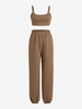 ZAFUL Ensemble de Camisole Court Texturé Losange et de Pantalon de Jogging à Taille Haute M Café