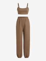 ZAFUL Ensemble de Camisole Court Texturé Losange et de Pantalon de Jogging à Taille Haute M Café