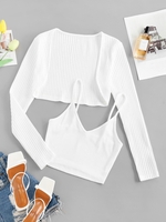 ZAFUL Ensemble de Cardigan Court Côtelé Ouvert et de Haut à Bretelle M Blanc