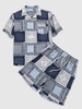 ZAFUL Ensemble de Chemise à Imprimé Écharpe et de Short Jointif avec Poche Xl Bleu profond