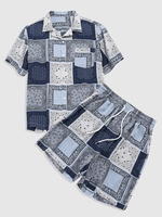 ZAFUL Ensemble de Chemise à Imprimé Écharpe et de Short Jointif avec Poche Xl Bleu profond