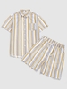 ZAFUL Ensemble de Chemise à Imprimé Rayure avec Poche et de Short L Jaune