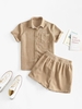ZAFUL Ensemble de Chemise Boutonnée avec Poche en Velours Côtelé et de Short S Café lumière