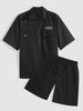 ZAFUL Ensemble de Chemise Cargo à Lettre Happy Everyday et de Short Deux Pièces Xl Noir