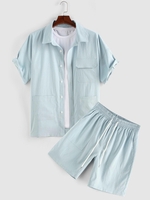 ZAFUL Ensemble de Chemise Cargo Multi-Poches et de Short à Cordon Xl Bleu clair