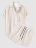ZAFUL Ensemble de Chemise Décontractée à Manches Courtes en Velours Côtelé et de Short L Blanc