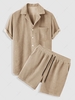 ZAFUL Ensemble de Chemise Décontractée à Manches Courtes en Velours Côtelé et de Short L Café lumière