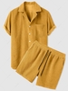 ZAFUL Ensemble de Chemise Décontractée à Manches Courtes en Velours Côtelé et de Short L Deep yellow