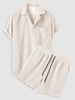 ZAFUL Ensemble de Chemise Décontractée à Manches Courtes en Velours Côtelé et de Short M Blanc
