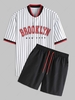 ZAFUL Ensemble de Chemise de Baseball à Lettre BROOKLYN Rayée et de Short à Cordon Xl Blanc