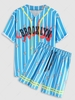 ZAFUL Ensemble de Chemise de Baseball Rayée à Feu BROOKLYN et Short M Bleu clair