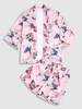 ZAFUL Ensemble de Chemise Kimono Grue et de Short à Imprimé Papillon Xl Rose clair