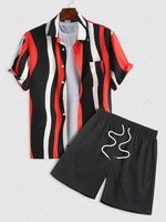 ZAFUL Ensemble de Chemise Rayé avec Poche en Avant et de Short à Cordon M Rouge