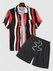 ZAFUL Ensemble de Chemise Rayé avec Poche en Avant et de Short à Cordon Xl Rouge