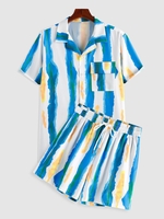 ZAFUL Ensemble de Chemise Teinté Rayé et de Short L Bleu clair