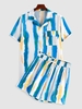 ZAFUL Ensemble de Chemise Teinté Rayé et de Short M Bleu clair