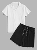 ZAFUL Ensemble de Chemise Texturée en Couleur Unie et de Short Rayé S Blanc