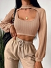 ZAFUL Ensemble de Débardeur Côtelé en Tricot Maille L Café lumière