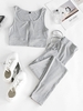 ZAFUL Ensemble de Débardeur Côtelé Zippé et de Pantalon Moulant Noué Pour Femme Maille S Gris