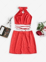 ZAFUL Ensemble de Débardeur de Soie Dentaire sans Dos et Jupe Fendue S Rouge