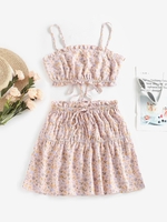ZAFUL Ensemble de Deux Pièces à Imprimé Fleuri Noué Au Dos S Rose clair